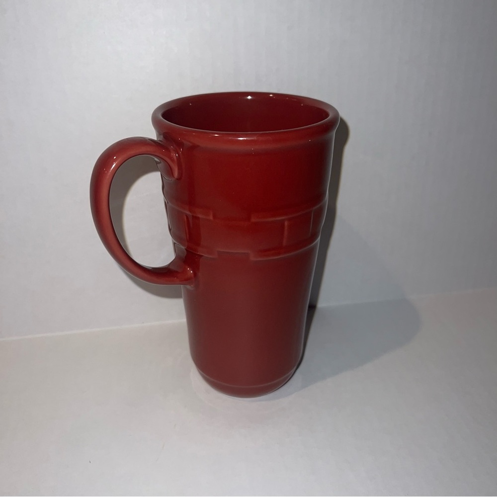 Longaberger Pottery Woven Traditions Paprika Red Travel Mug Coffee Cup